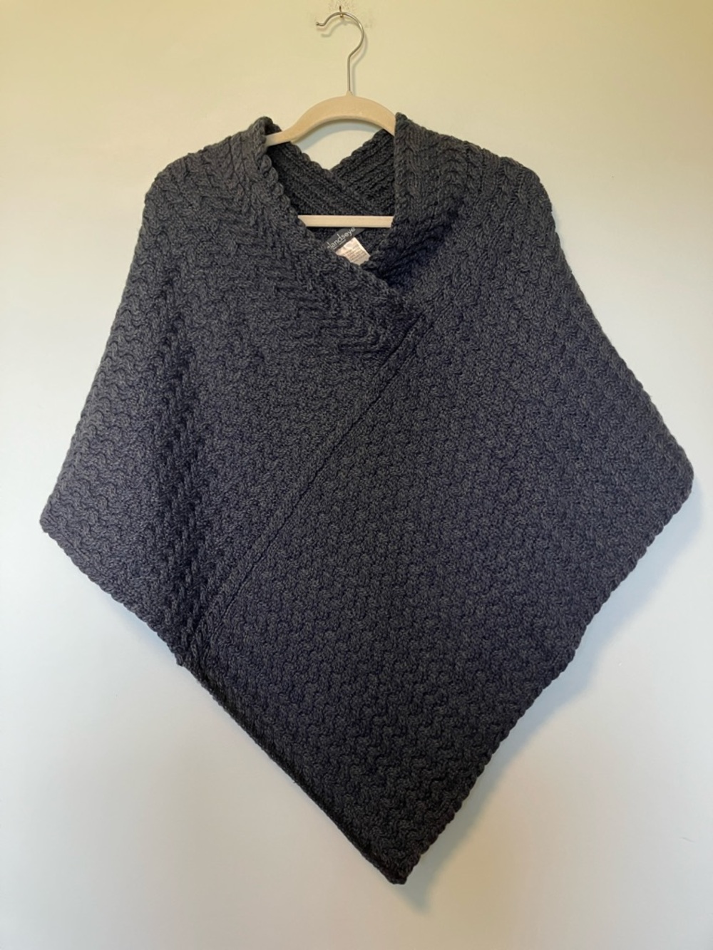 Irelandseye 10% Virgin wool cable Knit Poncho in Charcoal